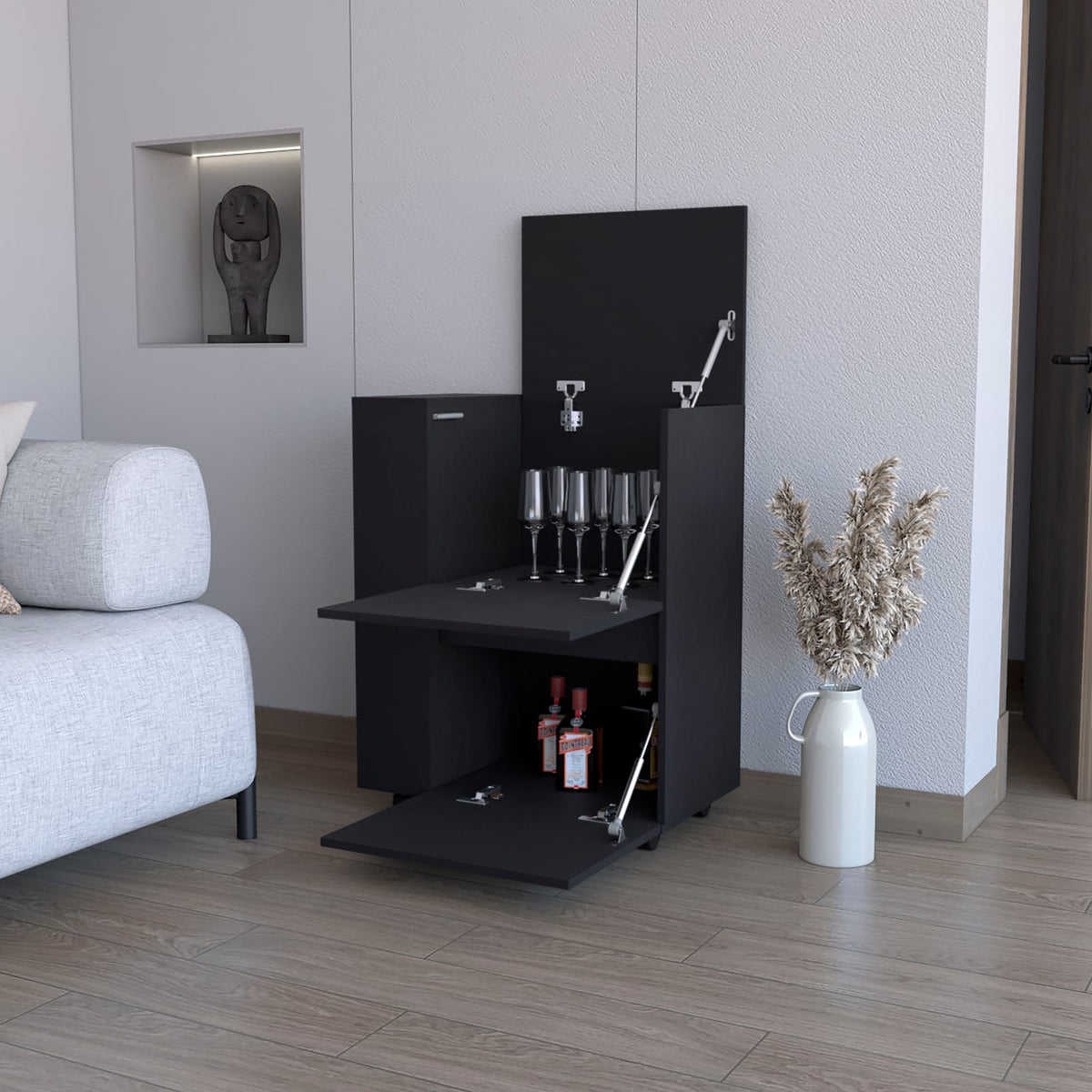 Logan Bar Cart - Black: Dual Cabinet Storage