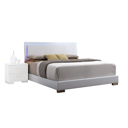 White Queen Bed with LED Light Headboard - Modern Bedroom Furniture