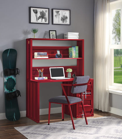 Red Metal Writing Desk with Hutch & Storage