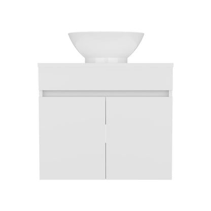 White Vessel Sink Vanity - 2 Drawers, MDF Storage