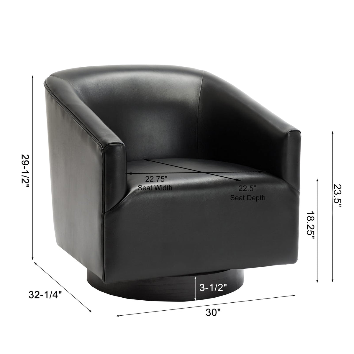 Black Swivel Chair with Wood Base - 32" Seat for Living Room