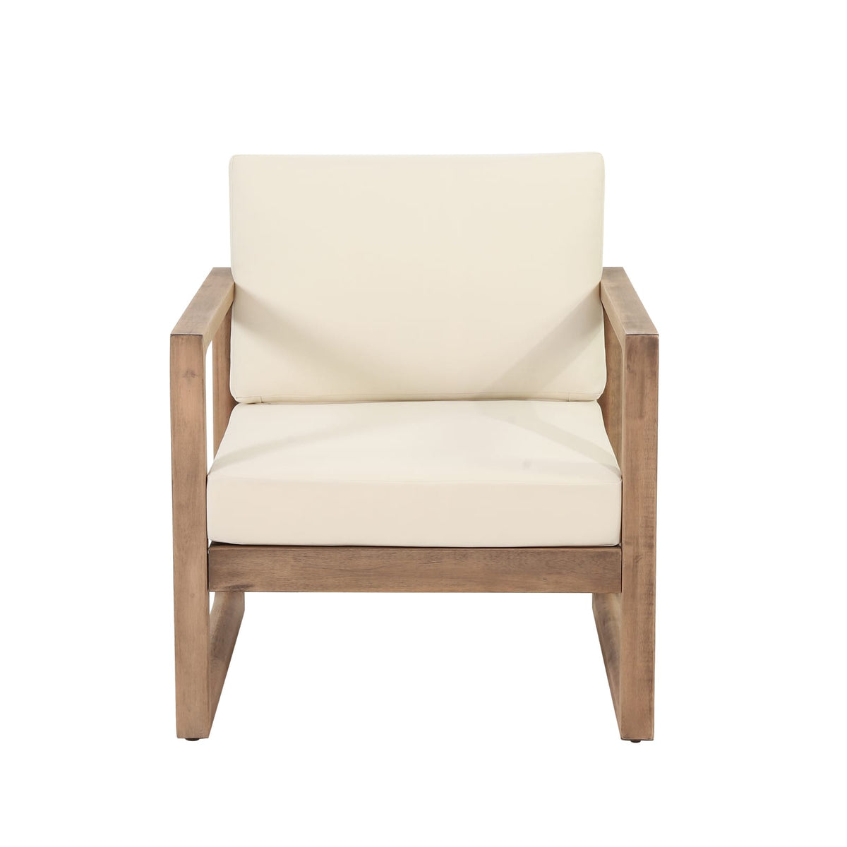 Brown & Beige Acacia Wood Patio Club Chair Set