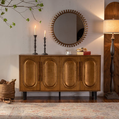 59.84" Gold-Toned 4-Door Sideboard Buffet - Solid Wood MDF Storage Console Table