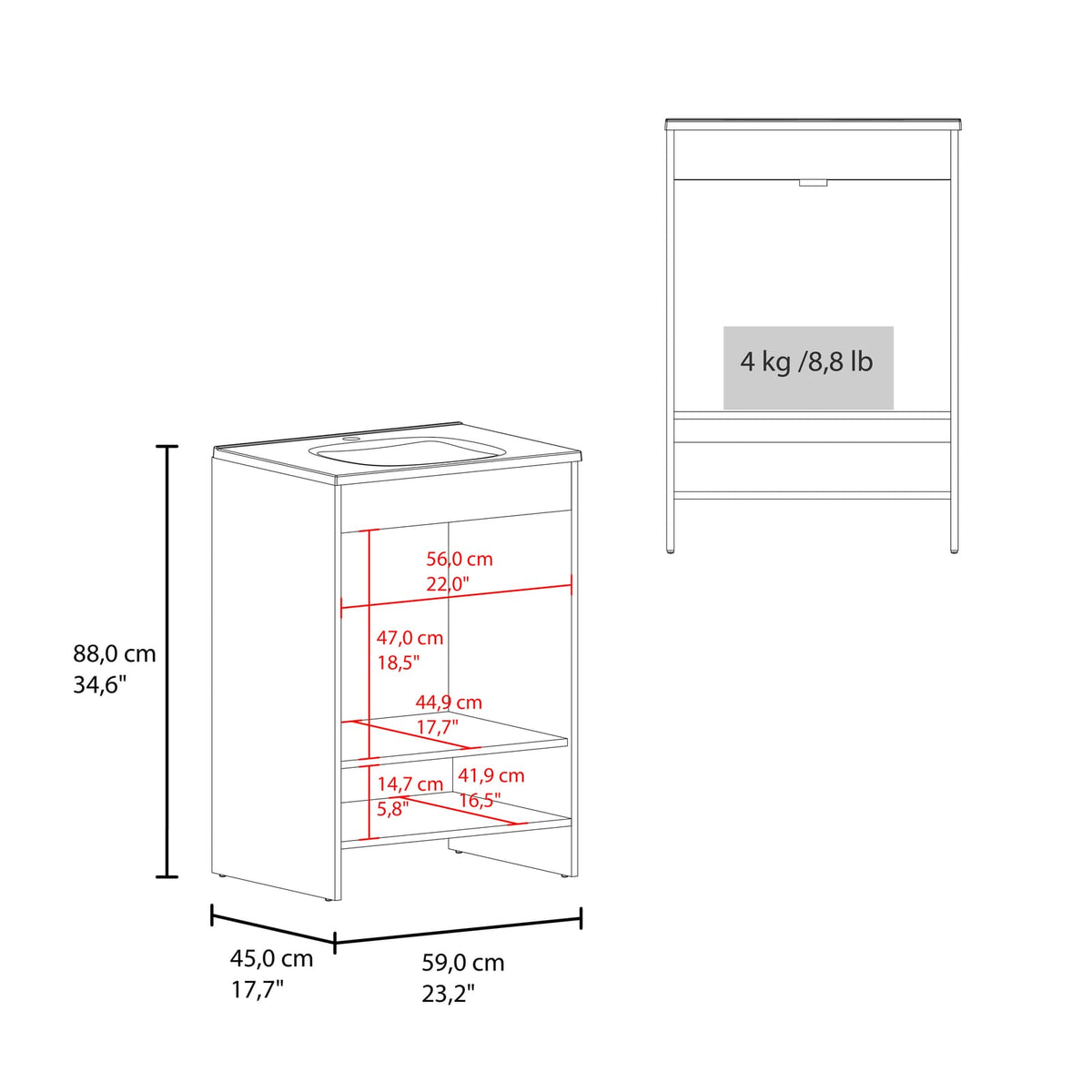 White Bathroom Vanity with Storage Shelves