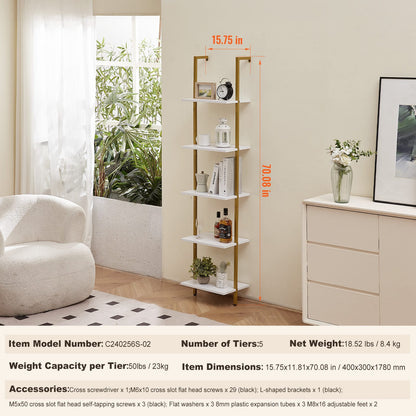 Industrial Square Pipe Shelf 5 Tier White Gold Wall Mount