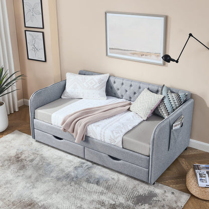 Grey Linen Daybed with Trundle - Twin to King Size