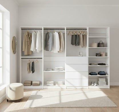 White Wood Walk-In Closet System - 5 Modular Units for Bedroom