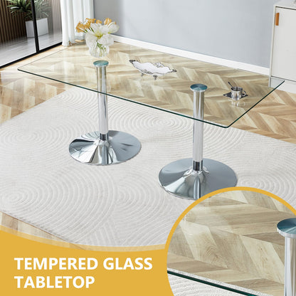 8 Seater Glass Dining Table Set with Modern PU Leather Chairs