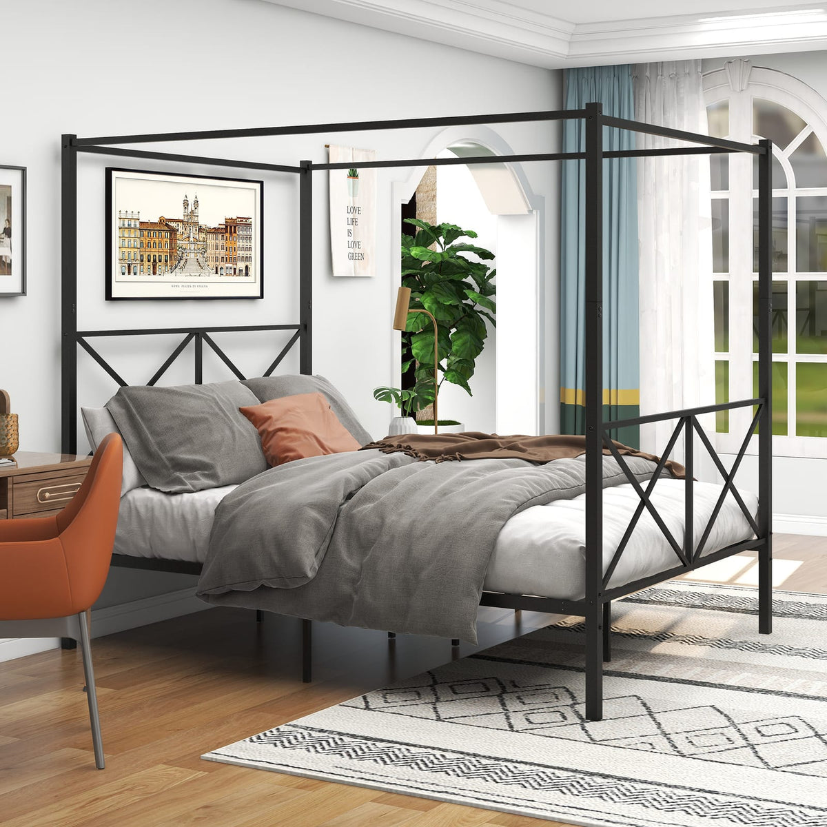 Queen Metal Bed Frame Black - Bedroom Support