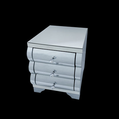 Silver Mirrored Nightstand with 3 Drawers - Bedroom Storage
