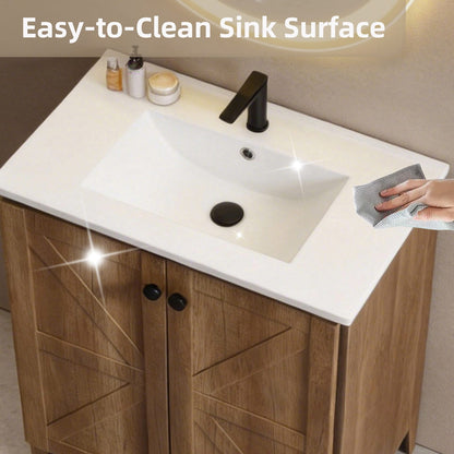 30 Inch Golden Oak Foldable Bathroom Vanity Cabinet