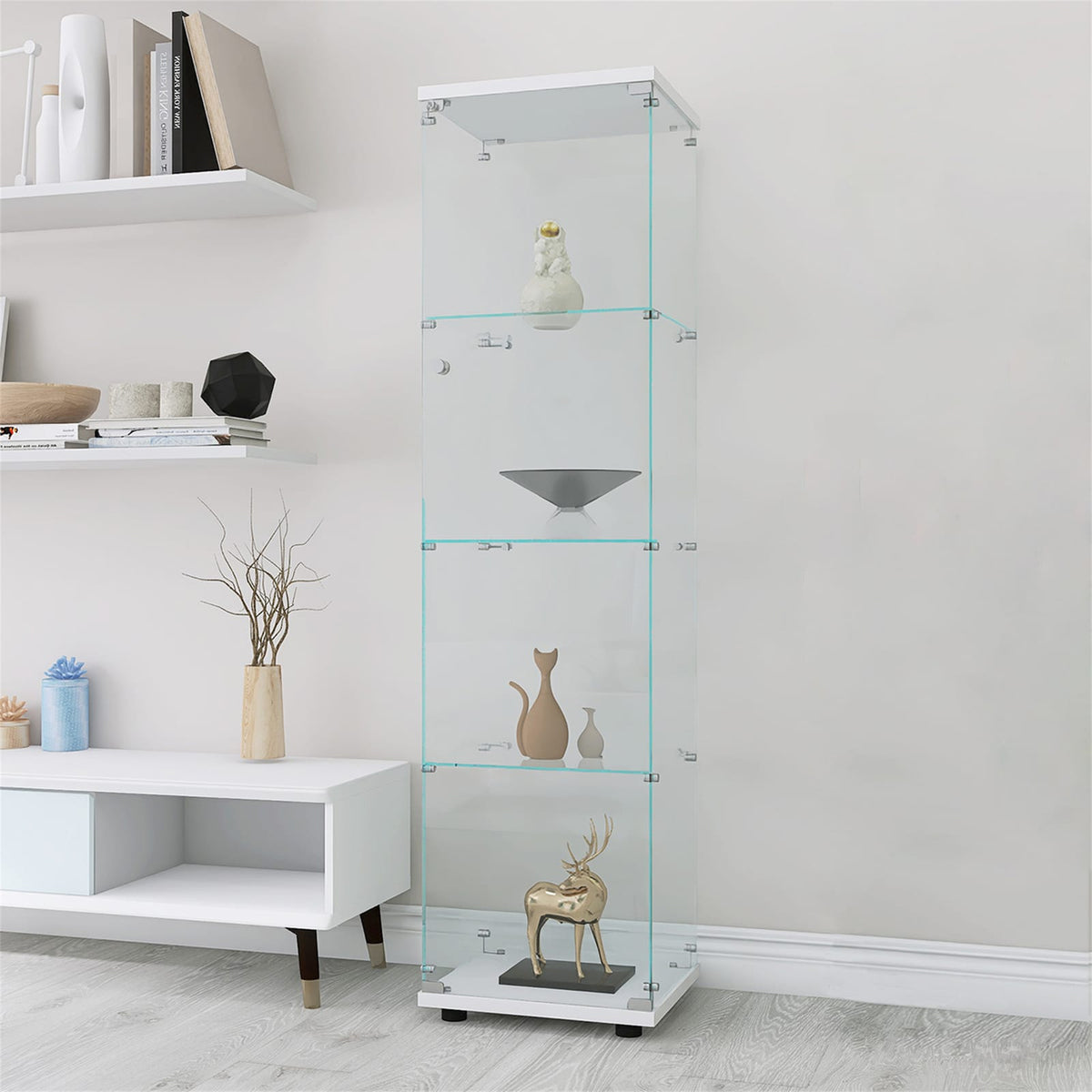 White Glass Cabinet - 4 Shelf Display Case