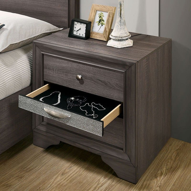 Contemporary Gray 1pc Nightstand with Drawers for Bedroom