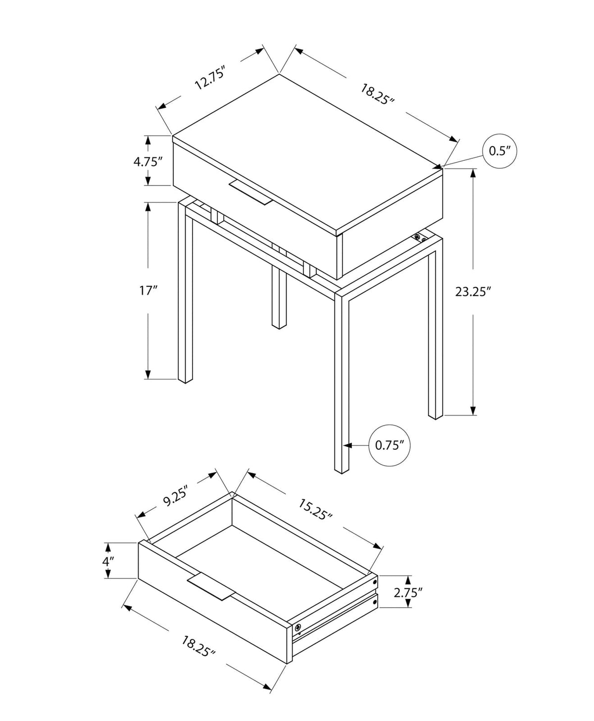 Beige Marble Look Accent Table - Nightstand Storage Drawer