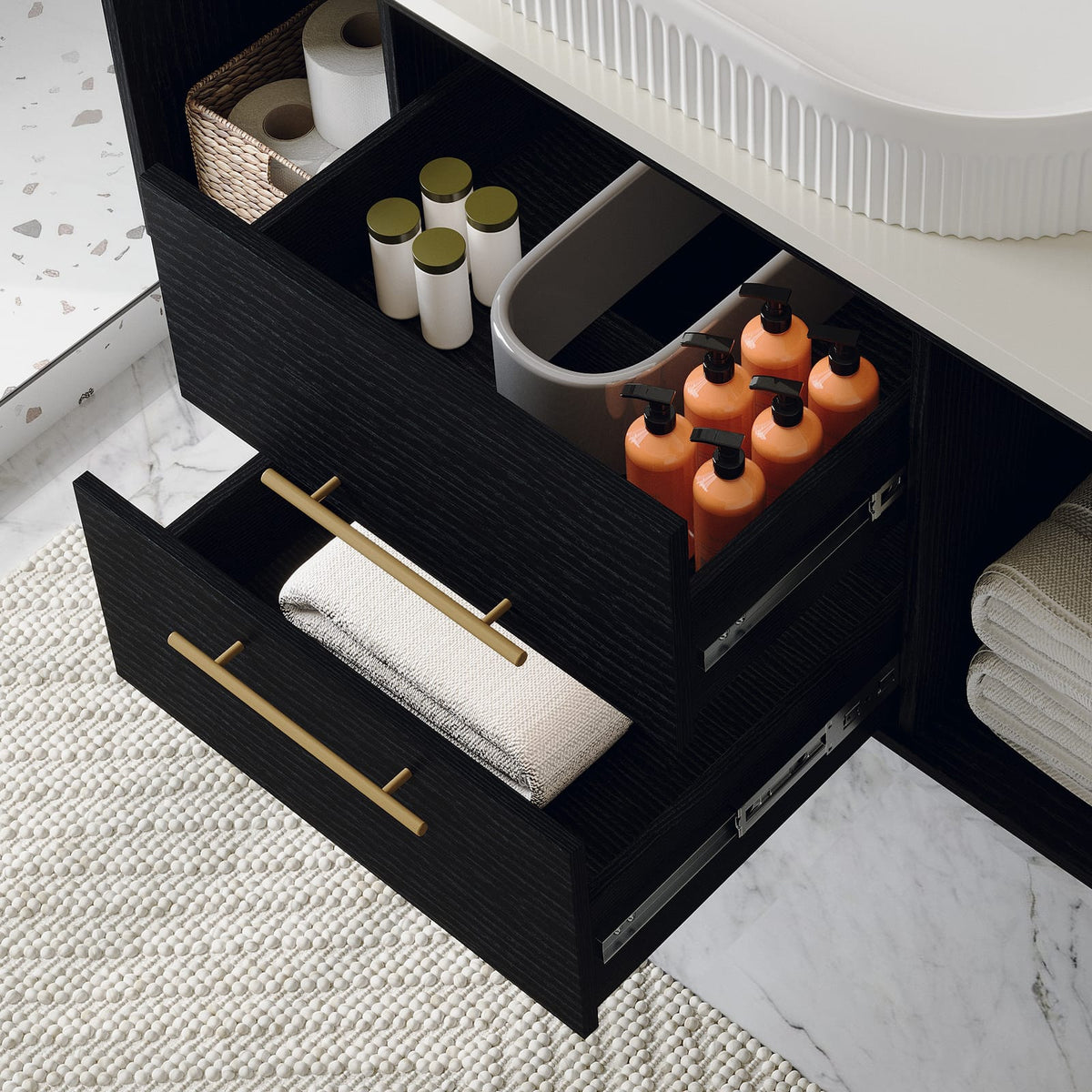 Modern Black Ceramic Bathroom Vanity - 39.4" Wall-Mounted Storage