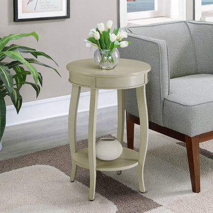 Antique White Round Side Table with Storage Shelf for Living Room
