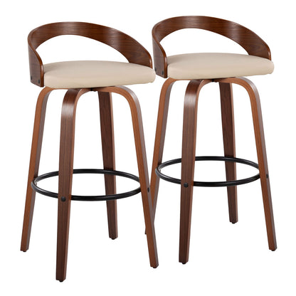 Cream Faux Leather Barstools - 2 Swivel Bar Stools