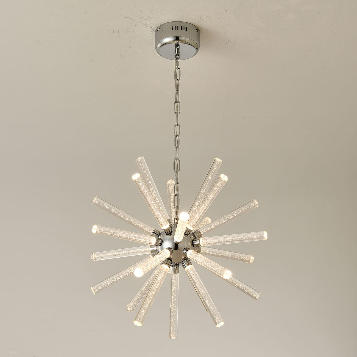 Nickel Metal Bubble Pillar Chandelier - 24 Lights