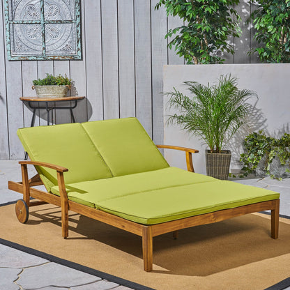 Teak Acacia Wood Dual Chaise Lounger for Poolside Relaxation