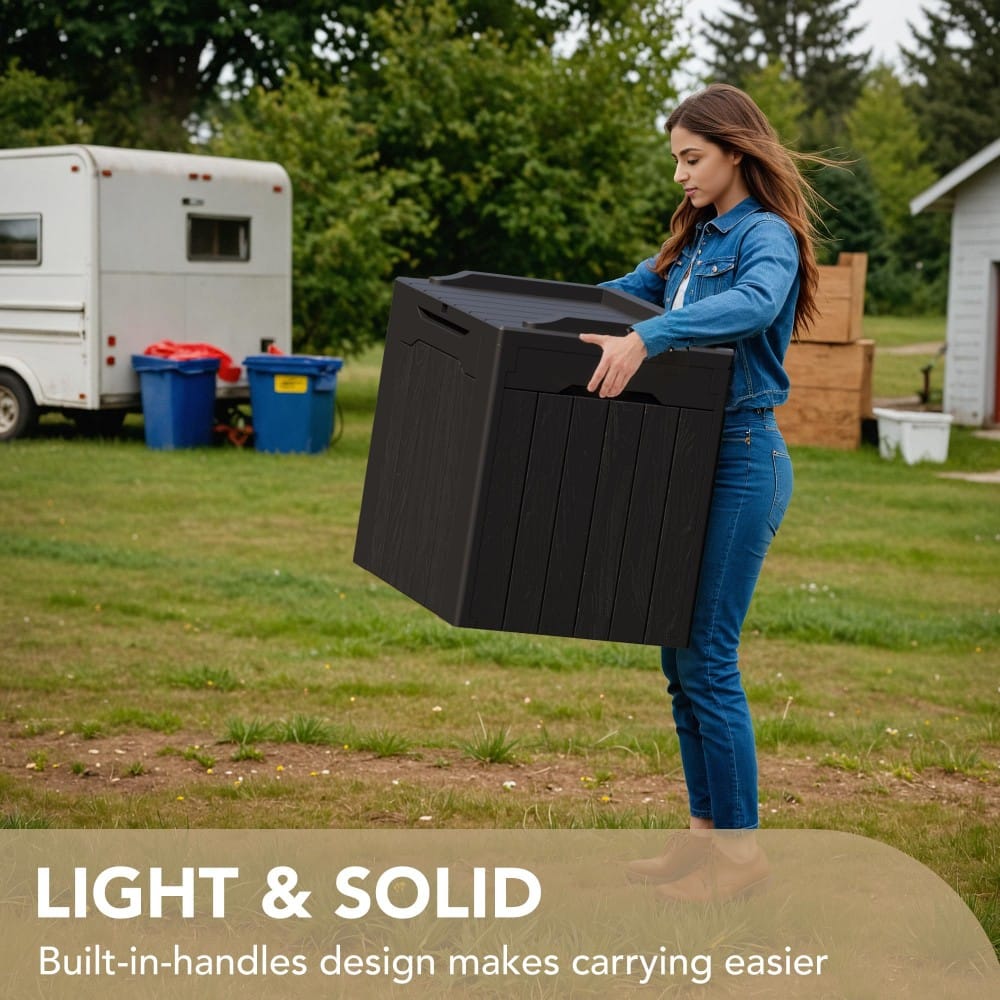 30 Gallon Black Resin Deck Box for Outdoor Seating