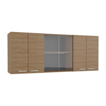 Natural Wood Kitchen Wall Cabinet - 24" High, 4 Doors for Living Room