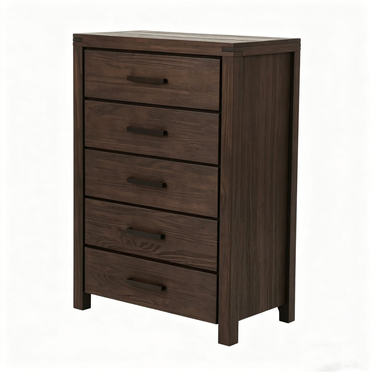 Dark Brown Pine 5-Drawer Chest - Bedroom Storage