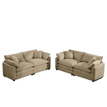Four Seat Tan Corduroy Sofa - Classic Modern Design for Living Room