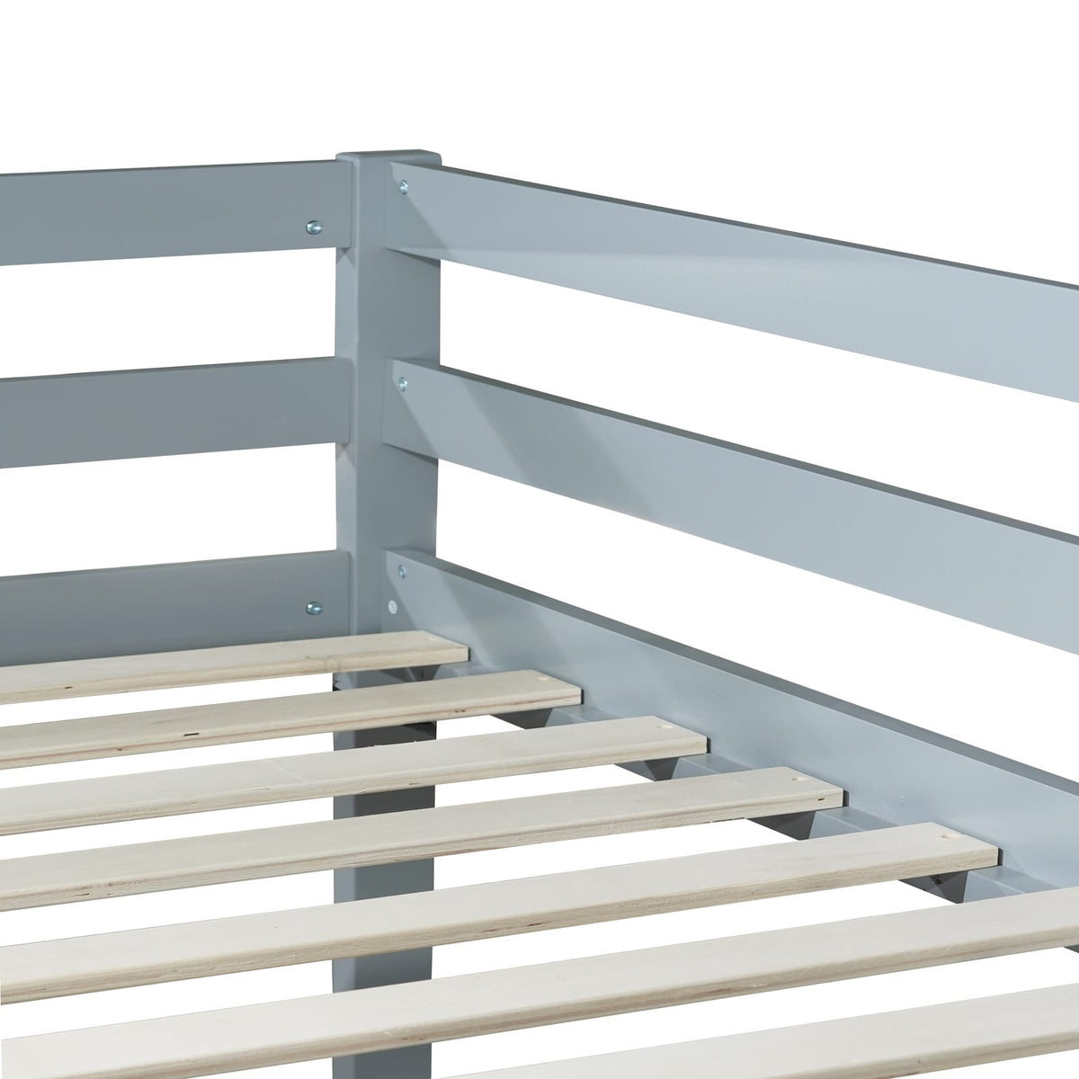 Twin Over Twin Bunk Bed - Grey Rubber Wood Frame for Bedroom