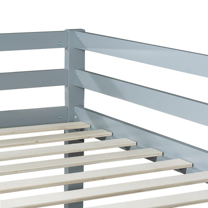 Twin Over Twin Bunk Bed - Grey Rubber Wood Frame for Bedroom