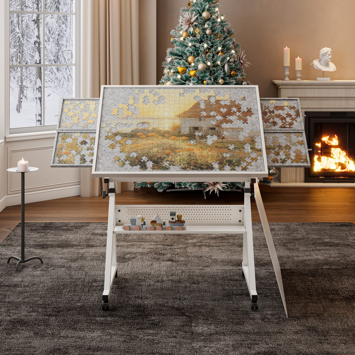 Adjustable Puzzle Desk with Storage Trays for Comfort