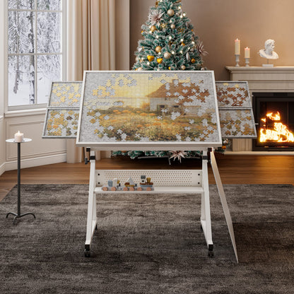 Adjustable Puzzle Desk with Storage Trays for Comfort