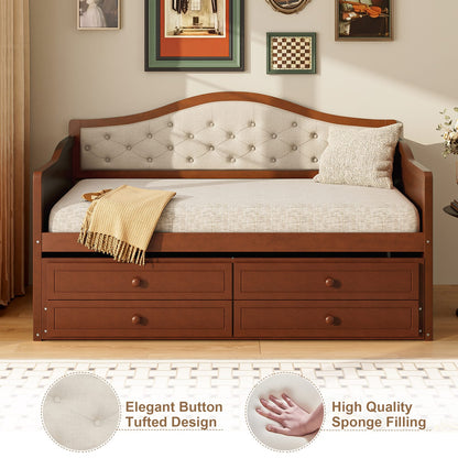 Twin Walnut Daybed with Trundle - Storage Sofa Bed for Bedroom