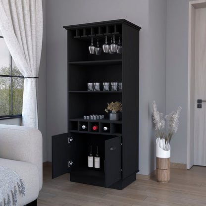 Wenge Bar Cabinet with Glassware Rack - 19"W x 15.7"D x 69.9"H for Living Room