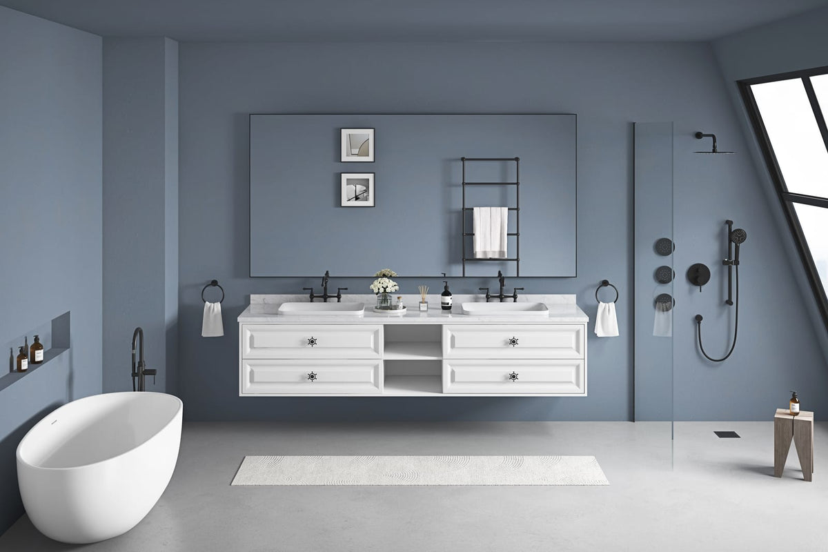 White Wall Mounted Bathroom Vanity Cabinet - 96" Storage