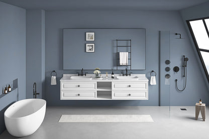 White Wall Mounted Bathroom Vanity Cabinet - 96" Storage