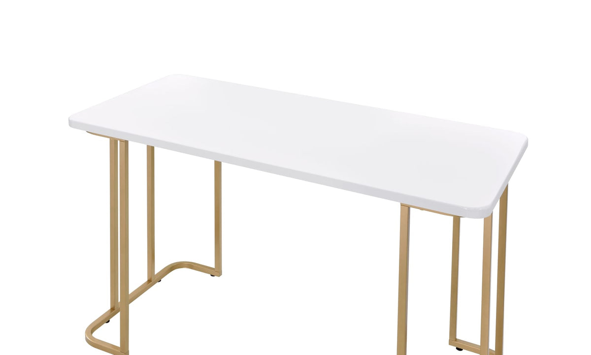 Estie White & Gold Finish Writing Desk - Work From Home Office Desk