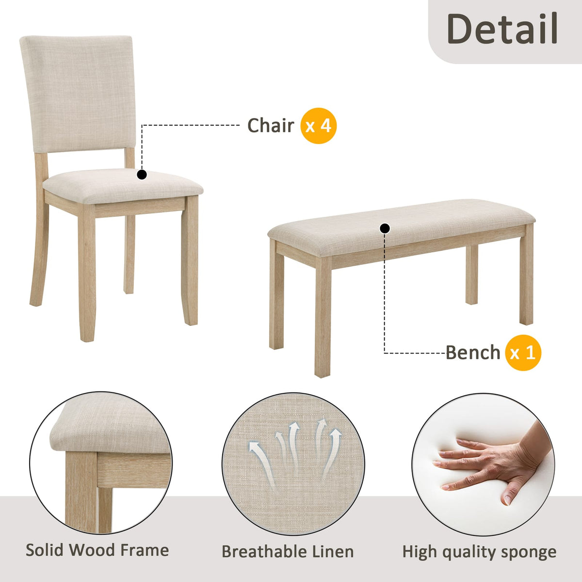 Light Oak Dining Table Set - 6 Seats with Bench