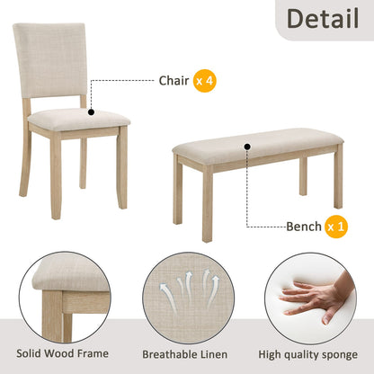 Light Oak Dining Table Set - 6 Seats with Bench