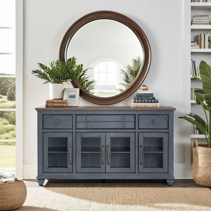 Americana Buffet Server - Blue Brown Wood Cabinet