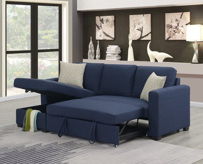 Navy L-Shaped Sectional Sofa with Sleeper & Storage for Living Room
