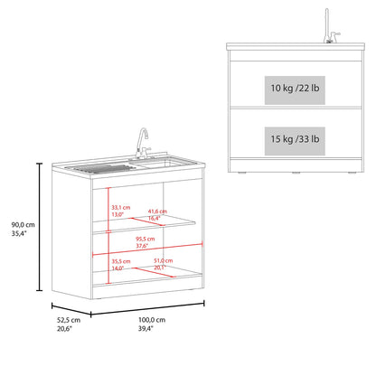 Grey White Kitchen Sink Cabinet with Faucet Storage