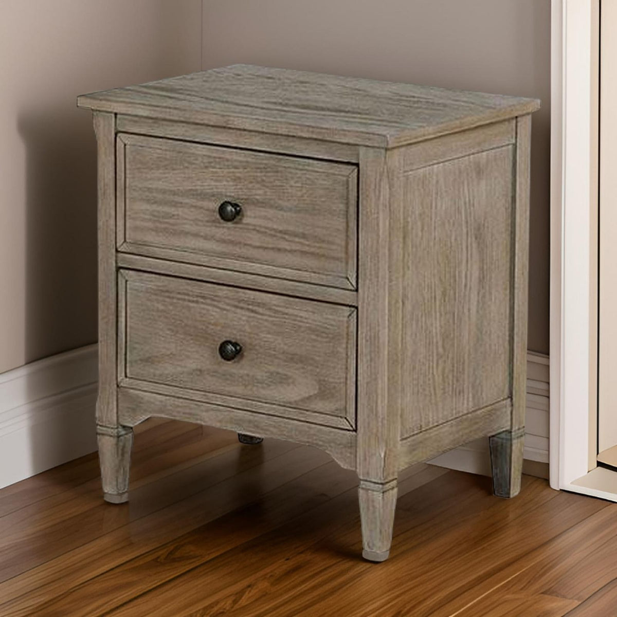 2 Drawer Wooden Nightstand - Gray Solid Wood