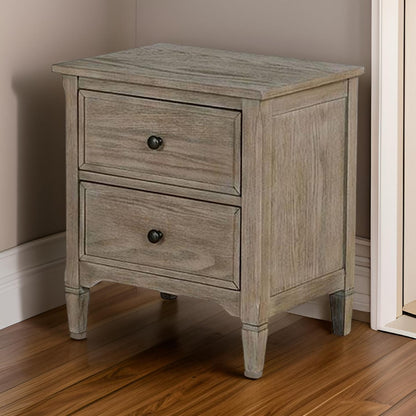 2 Drawer Wooden Nightstand - Gray Solid Wood