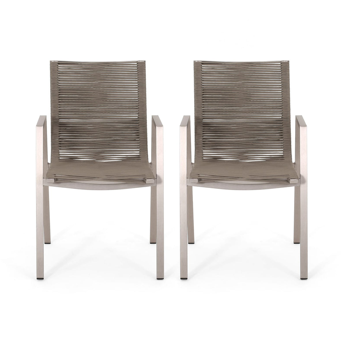 Modern Aluminum Patio Chairs - Taupe Rope Seat (Set of 2)