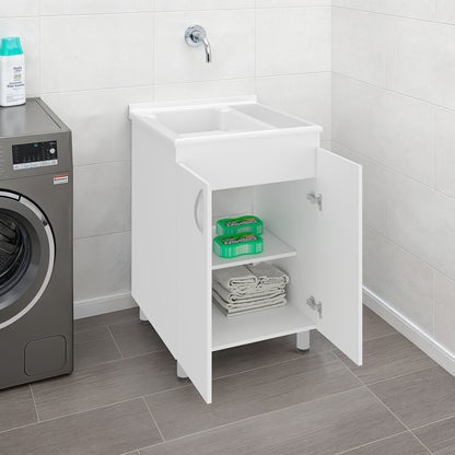 Demolotion Utility Sink Cabinet - Dual Compartments, White