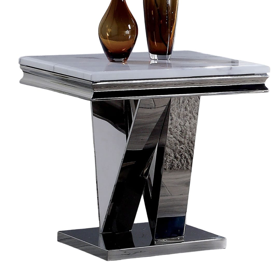 Chrome Faux Marble End Table - Glam Style for Living Room