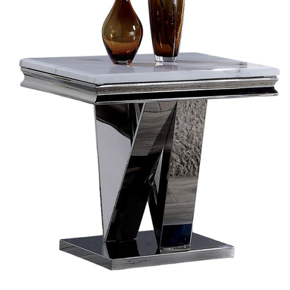 Chrome Faux Marble End Table - Glam Style for Living Room