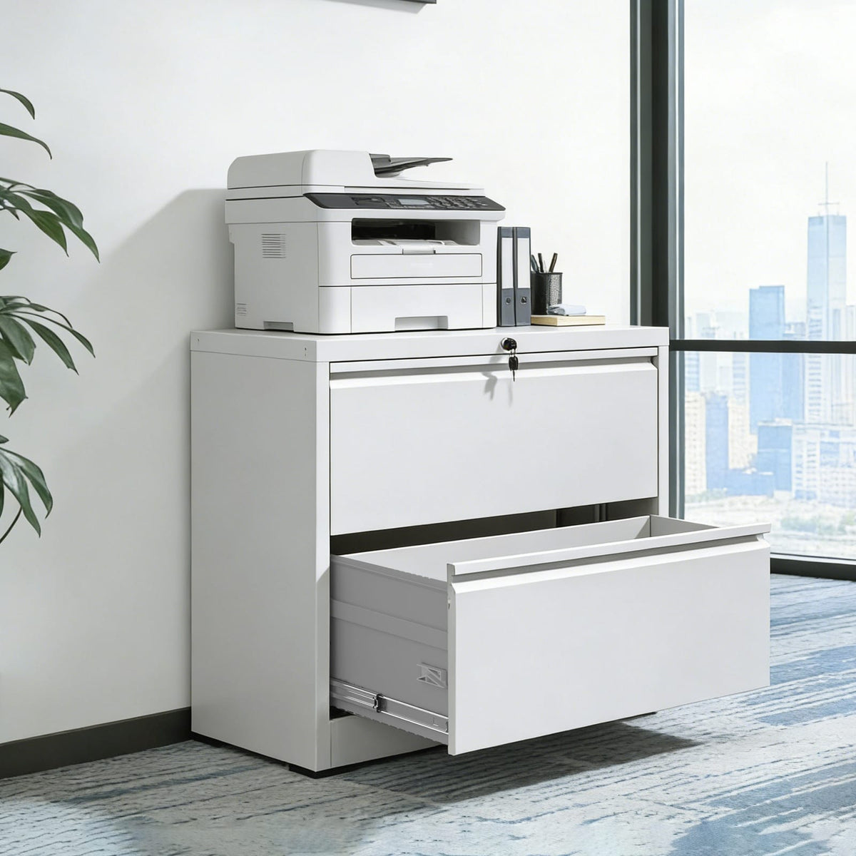 White Filing Cabinet 2 Drawers - Office Storage Cabinet