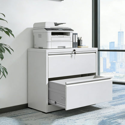 White Filing Cabinet 2 Drawers - Office Storage Cabinet