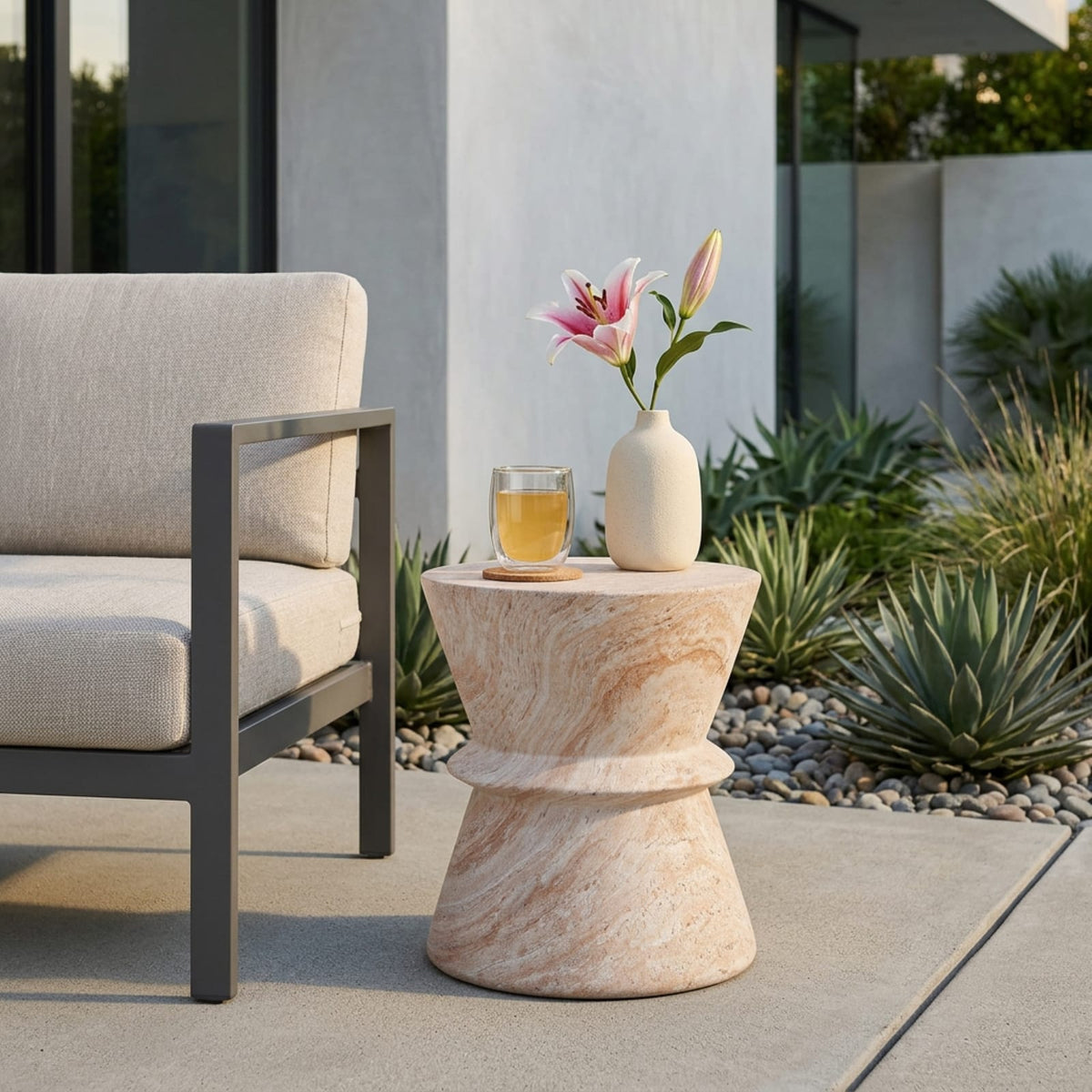 Beige Concrete Side Table - Outdoor Patio Table